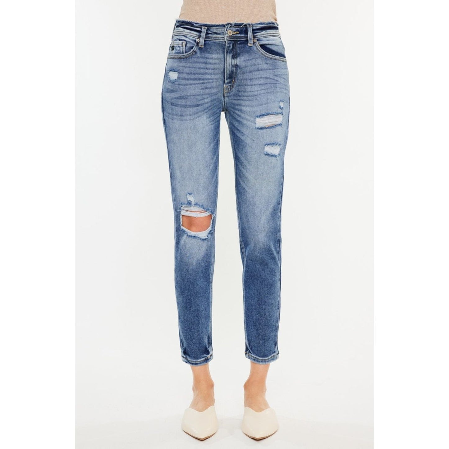 Kancan High Rise Distressed Mom Jeans