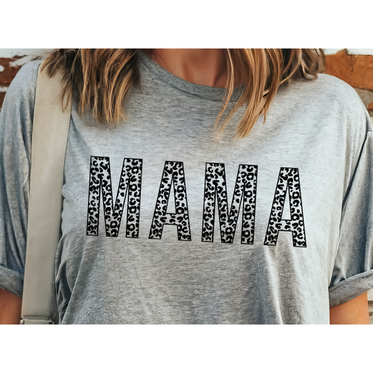 Black Leopard Print Mama Tee
