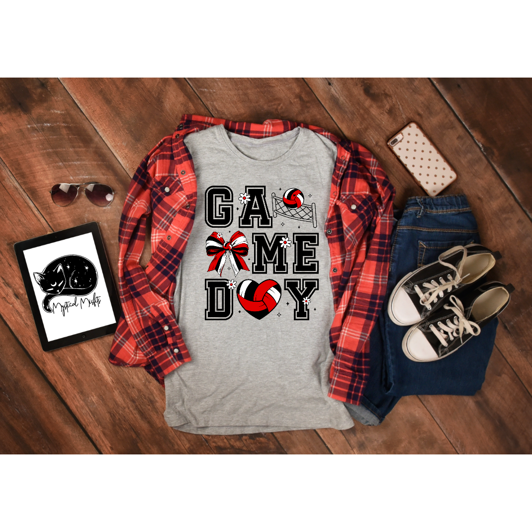 Red and White Game Day Volleyball Tee