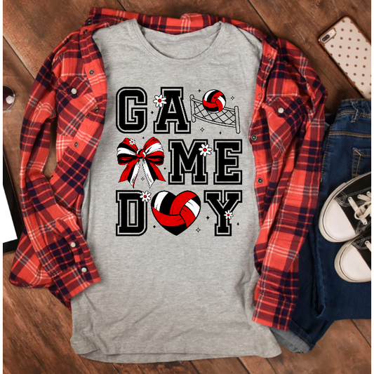 Red and White Game Day Volleyball Tee