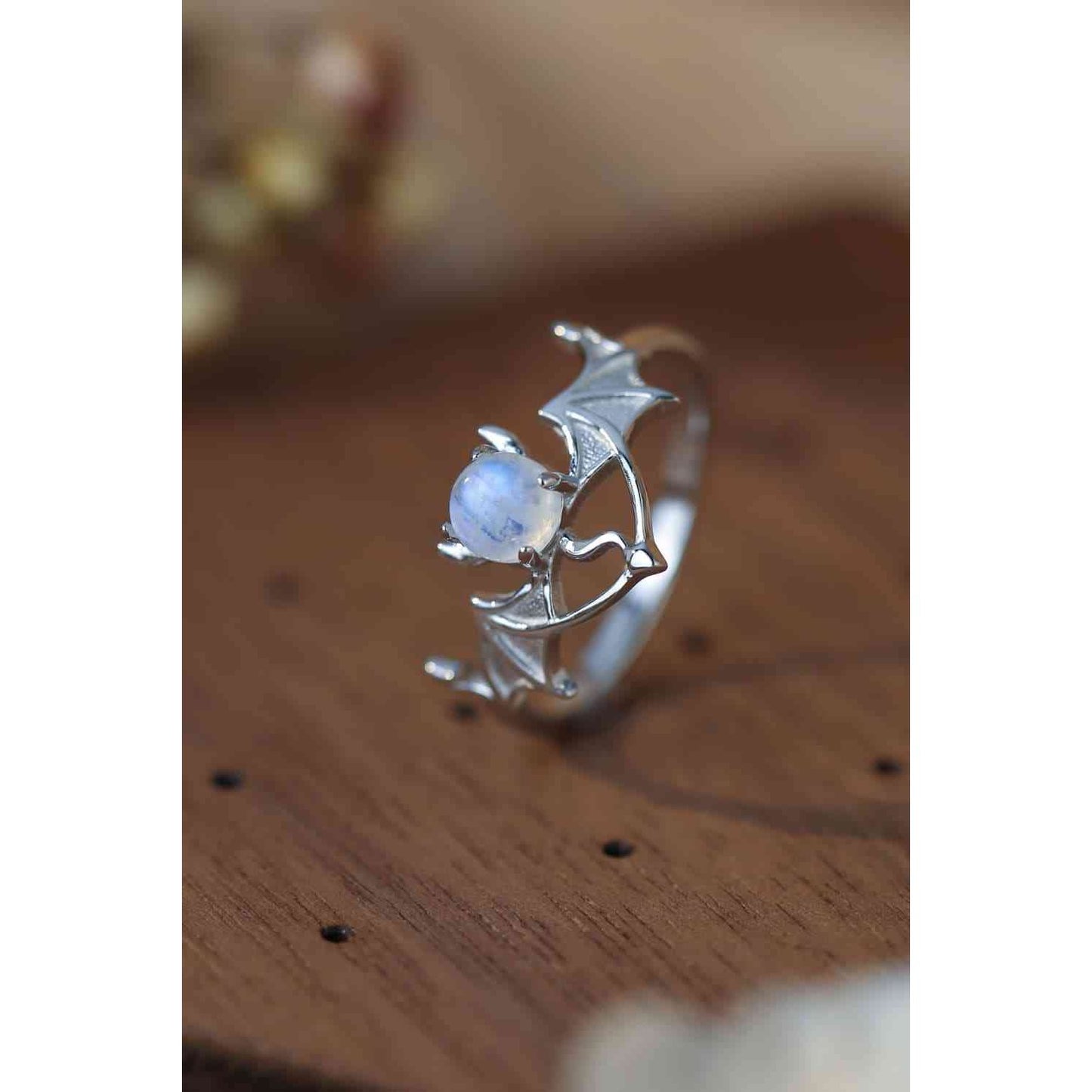 Moonstone Bat 925 Sterling Silver Ring