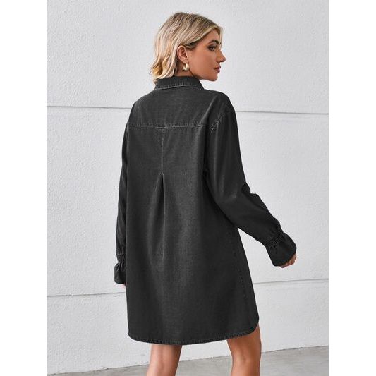 Pocketed Dropped Shoulder Mini Denim Dress