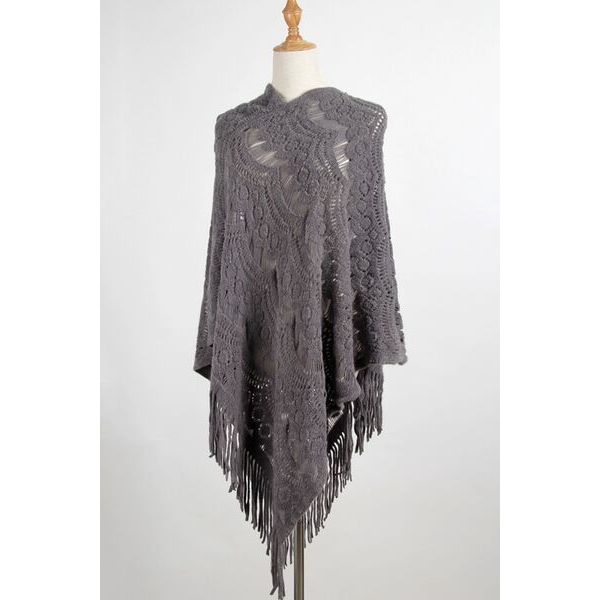 Fringe Openwork Surplice Cape Sleeve Poncho
