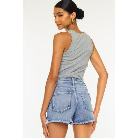 Kancan Distressed Raw Hem Denim Shorts