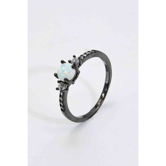 925 Sterling Silver Round Opal Ring