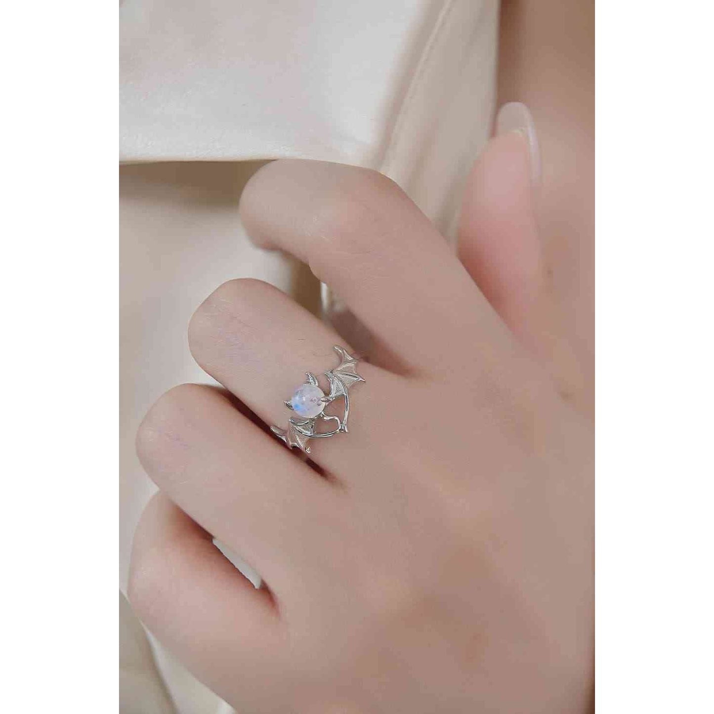 Moonstone Bat 925 Sterling Silver Ring
