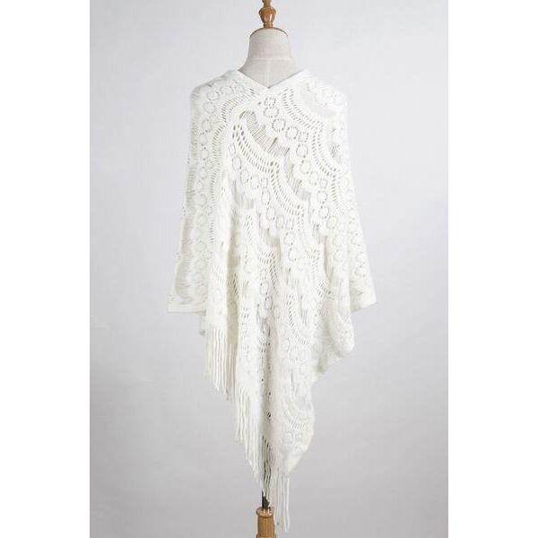 Fringe Openwork Surplice Cape Sleeve Poncho