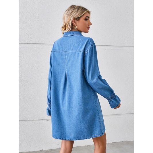 Pocketed Dropped Shoulder Mini Denim Dress