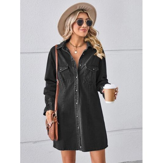 Pocketed Dropped Shoulder Mini Denim Dress