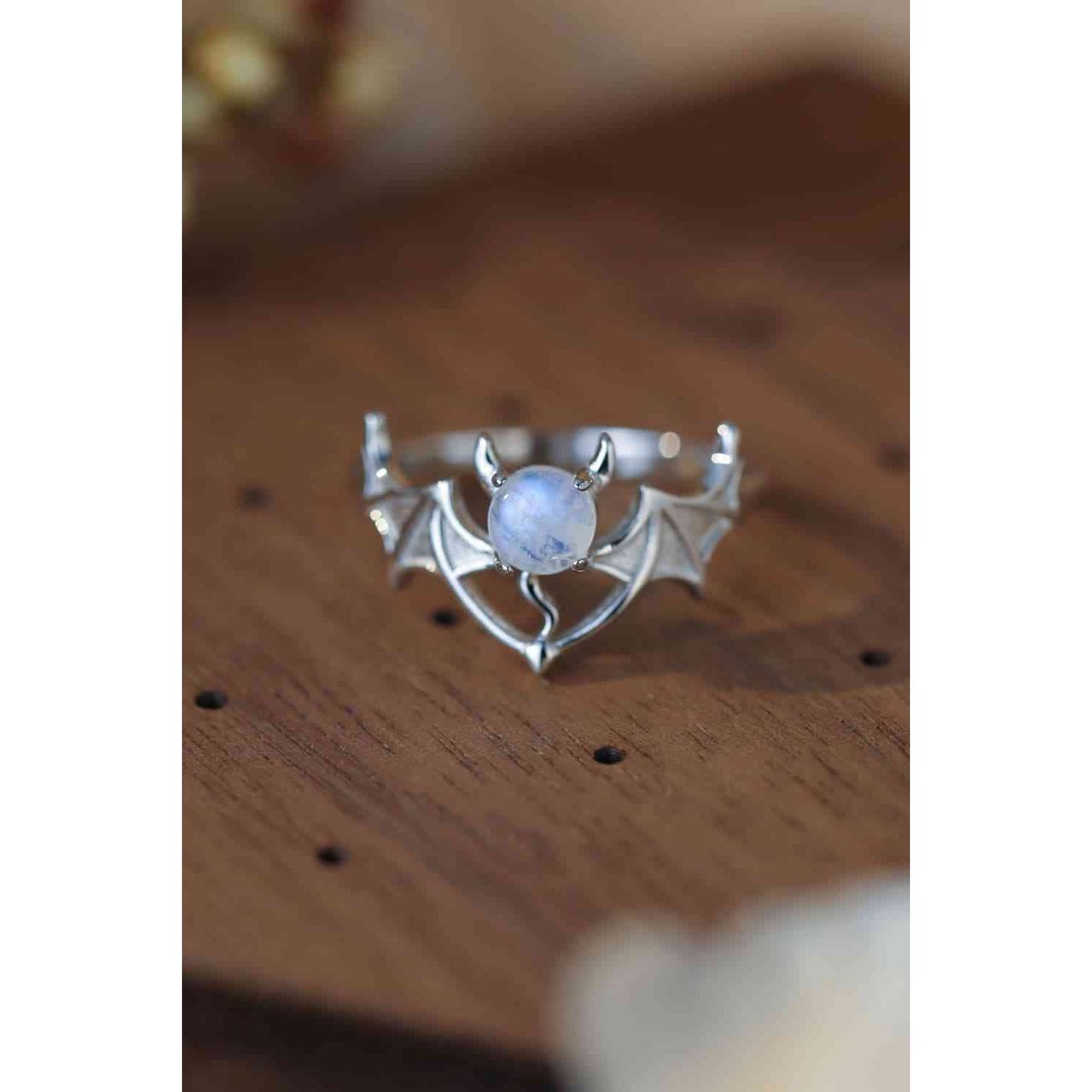 Moonstone Bat 925 Sterling Silver Ring