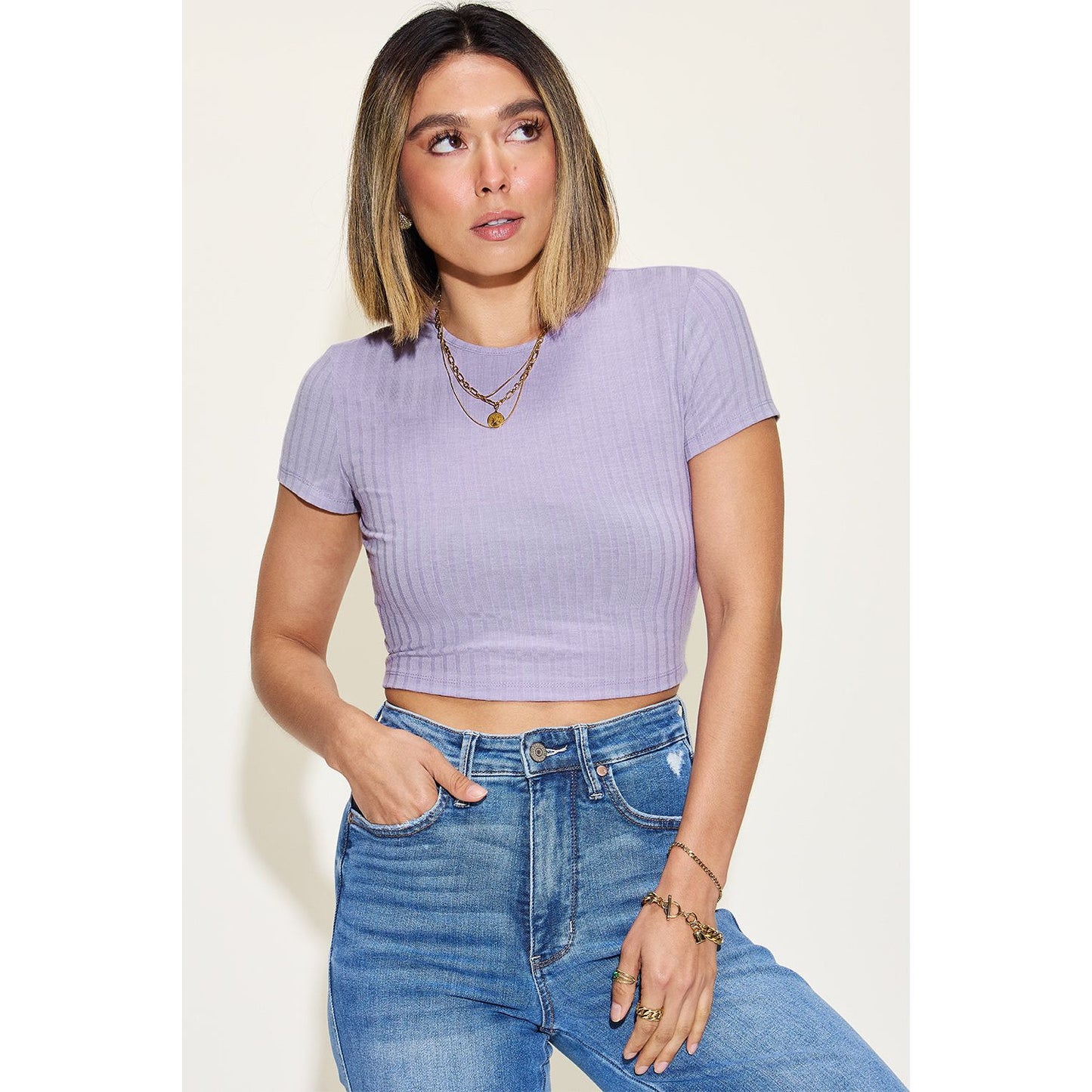 Basic Bae Full Size Ribbed Round Neck Short Sleeve T-Shirt