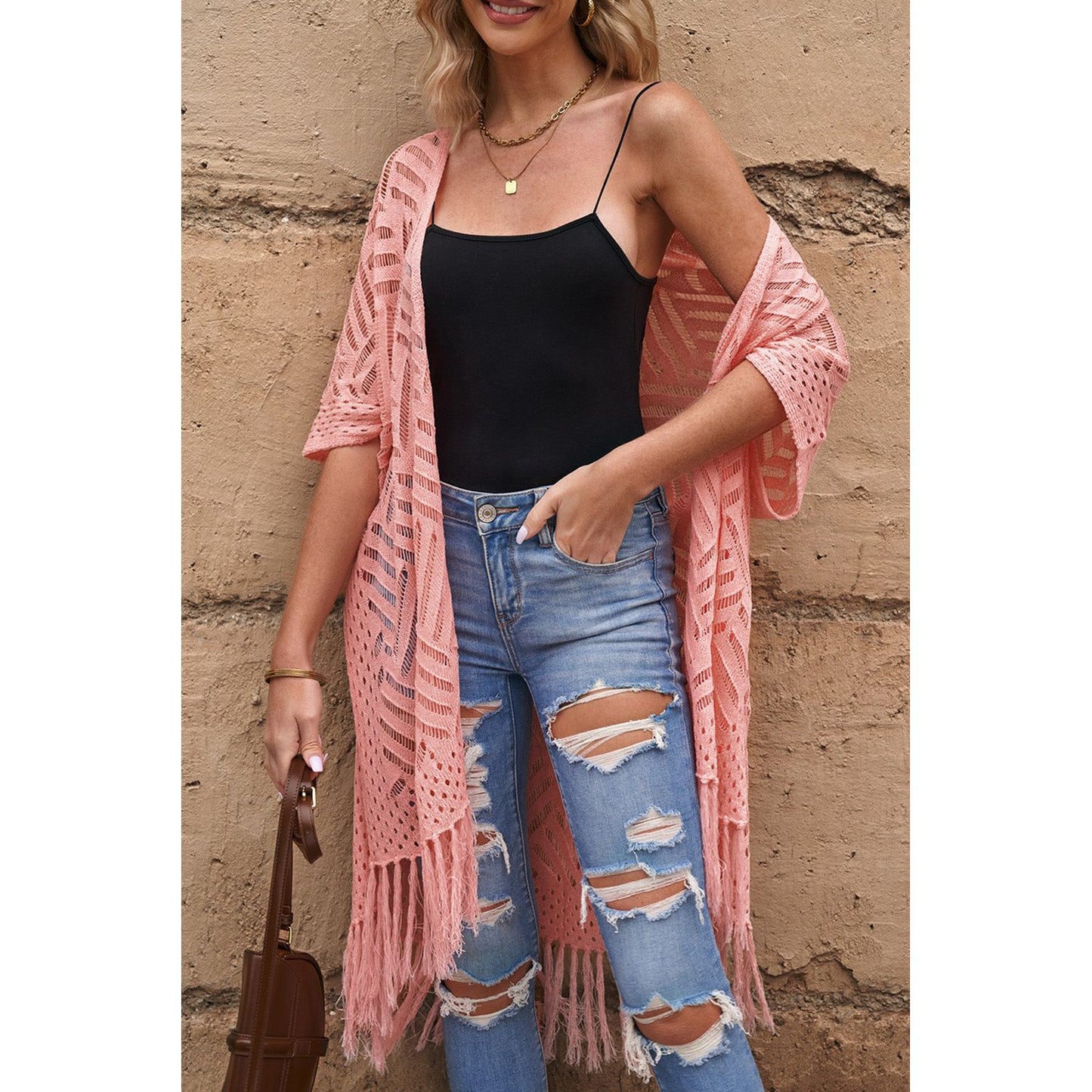 Spring Wrap Cardigan with Fringes