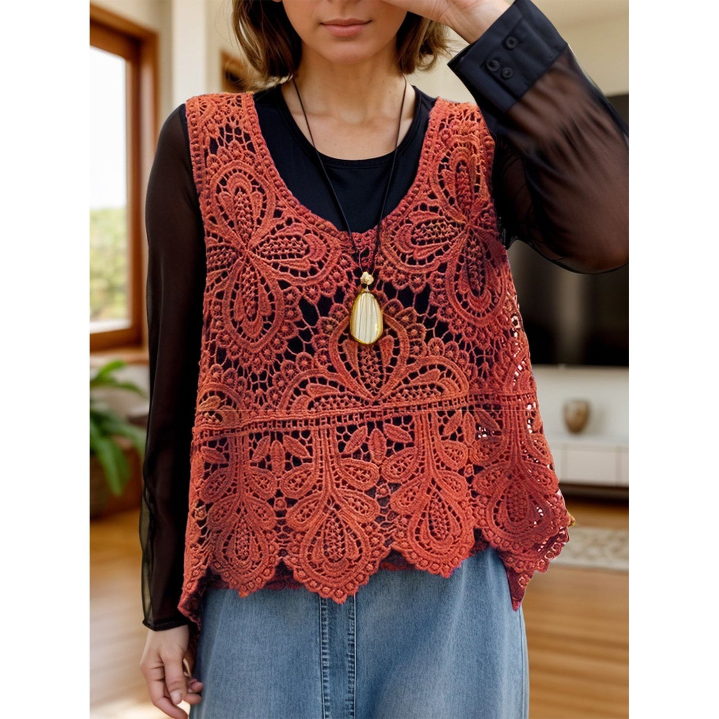 Cutout Scoop Neck Sleeveless Knit Cover Up
