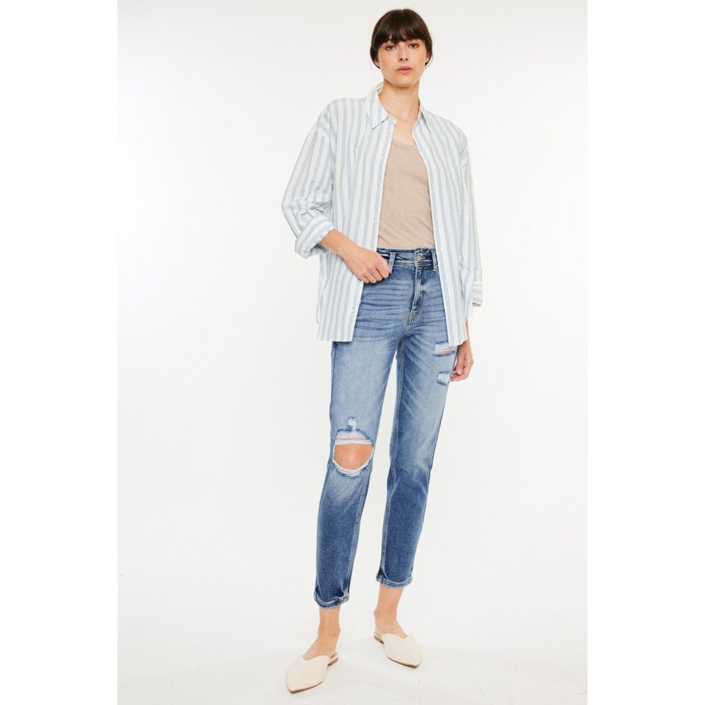 Kancan High Rise Distressed Mom Jeans