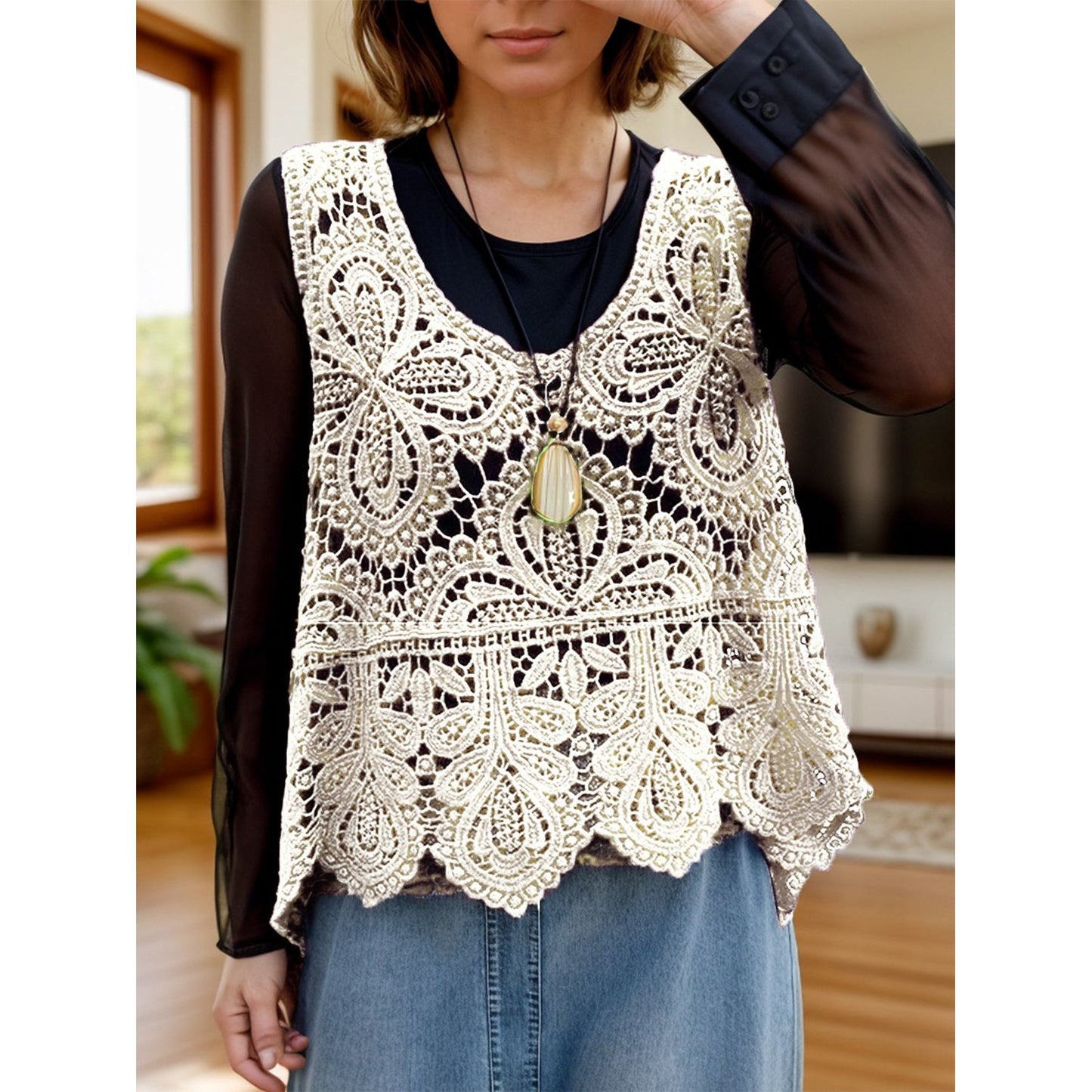 Cutout Scoop Neck Sleeveless Knit Cover Up