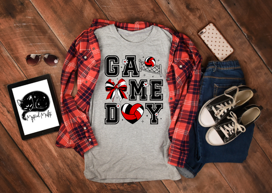 Red and White Game Day Volleyball Tee