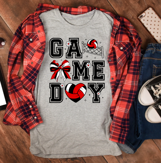 Red and White Game Day Volleyball Tee