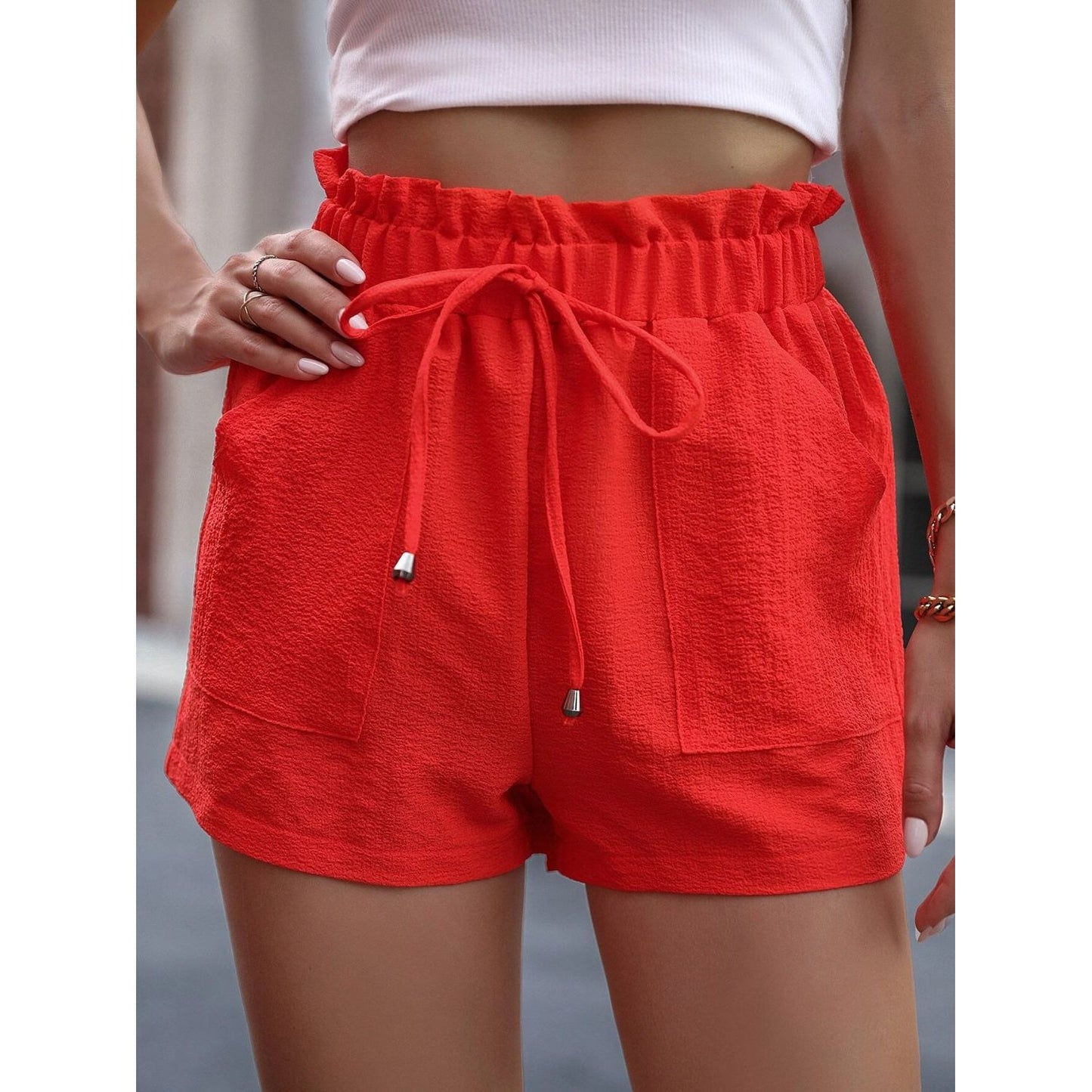 Tied High Waist Shorts with Pockets