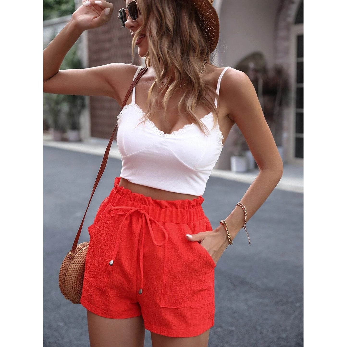 Tied High Waist Shorts with Pockets