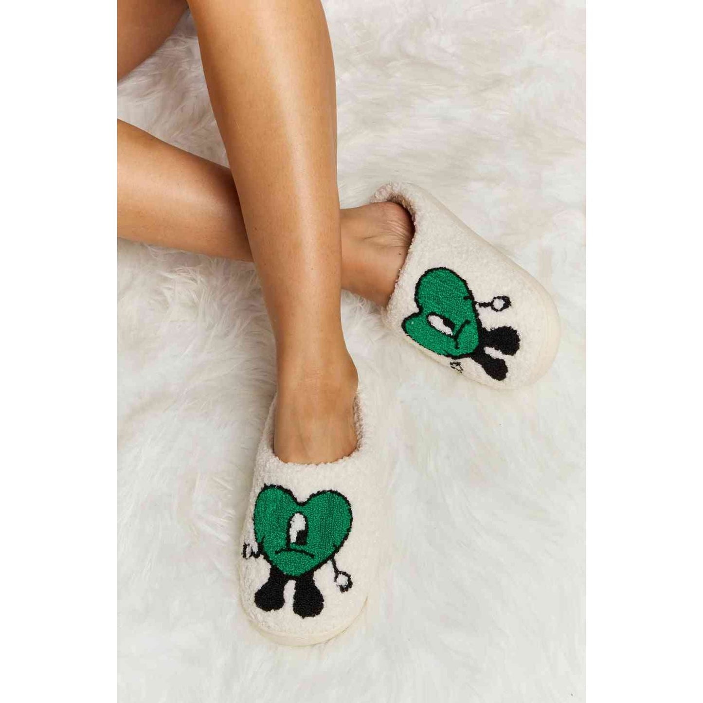 Sad Heart Print Plush Slippers