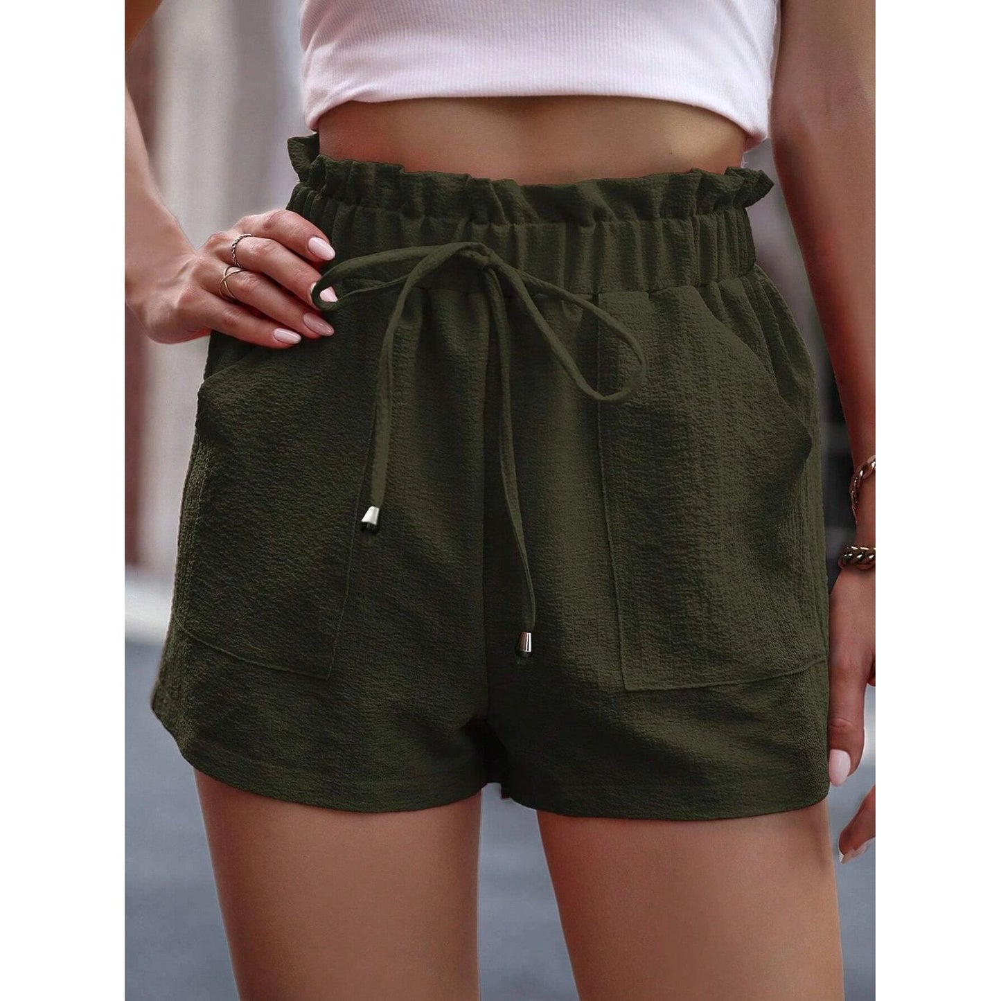 Tied High Waist Shorts with Pockets