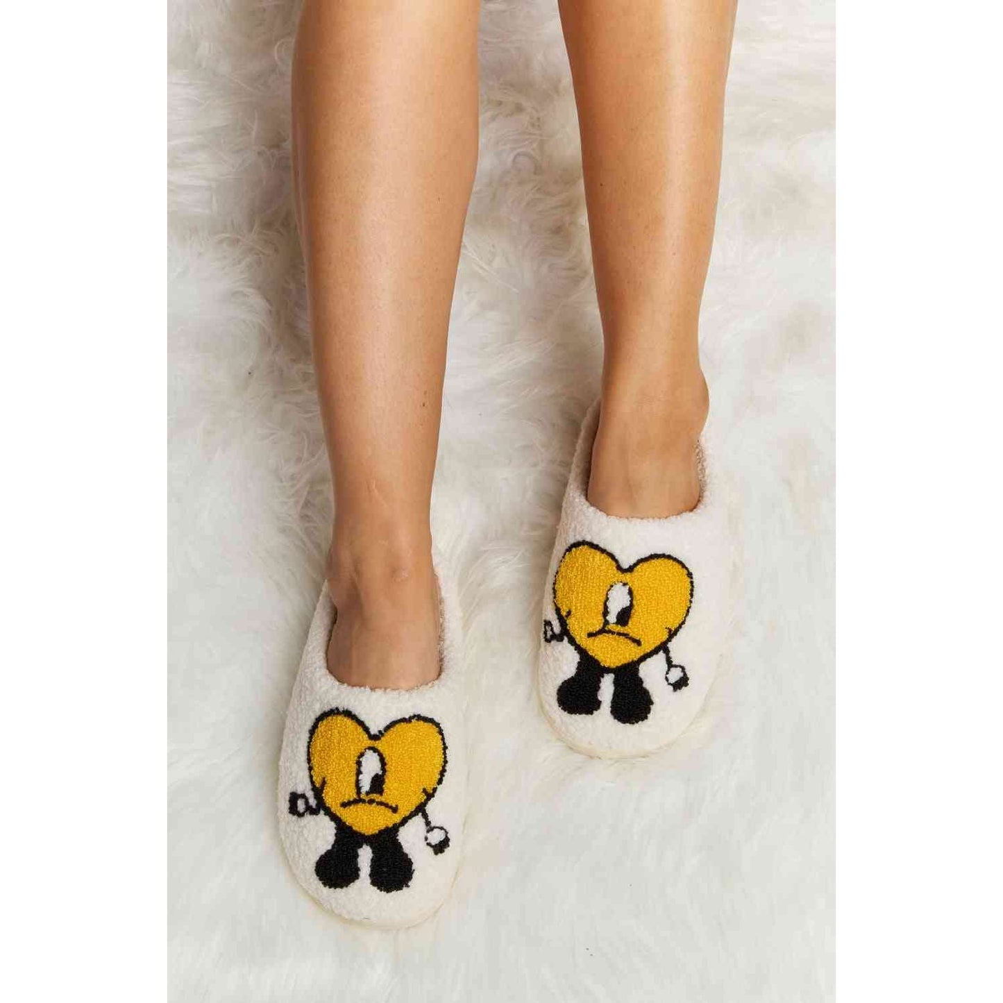 Sad Heart Print Plush Slippers