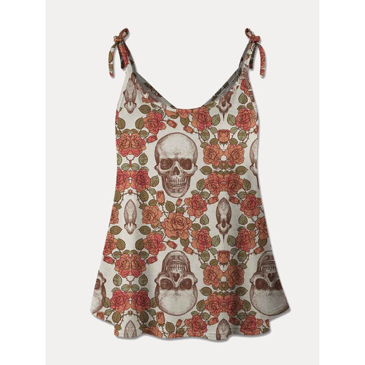 Skull Scoop Neck Tie Shoulder Cami