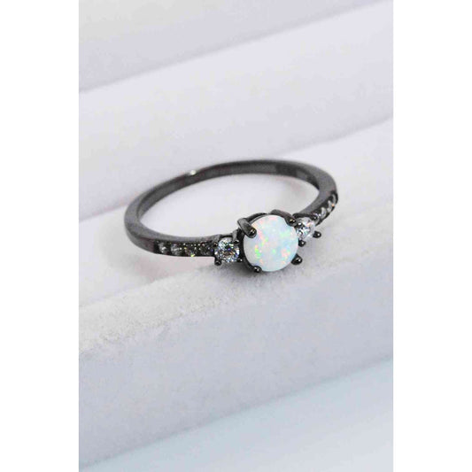 925 Sterling Silver Round Opal Ring