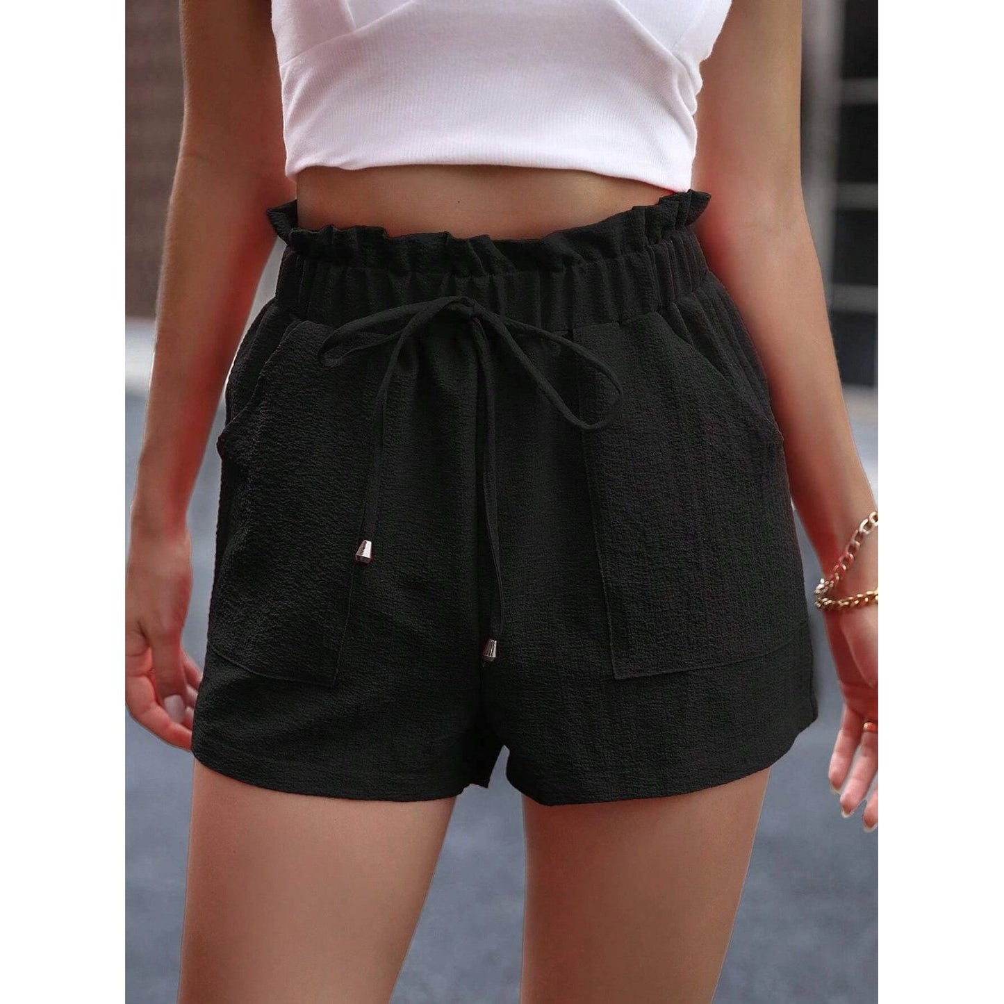 Tied High Waist Shorts with Pockets