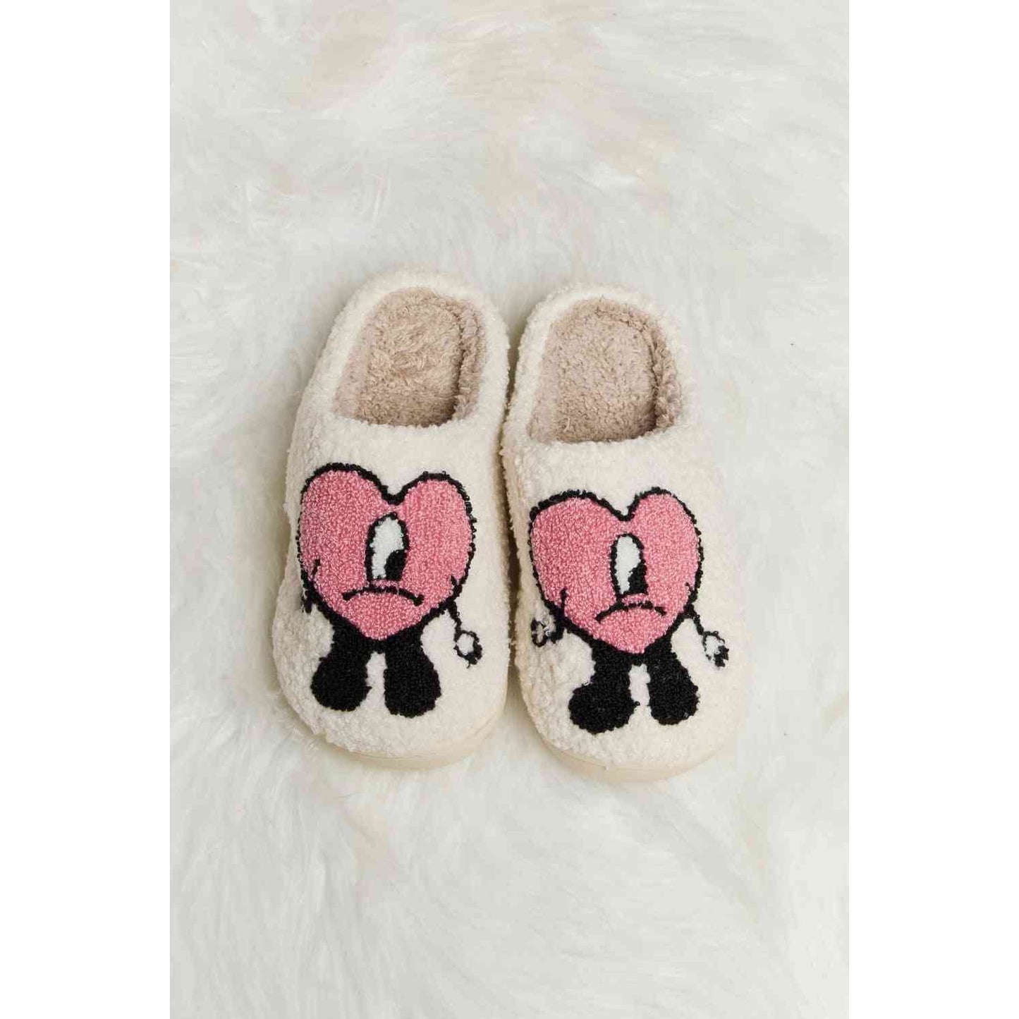 Sad Heart Print Plush Slippers