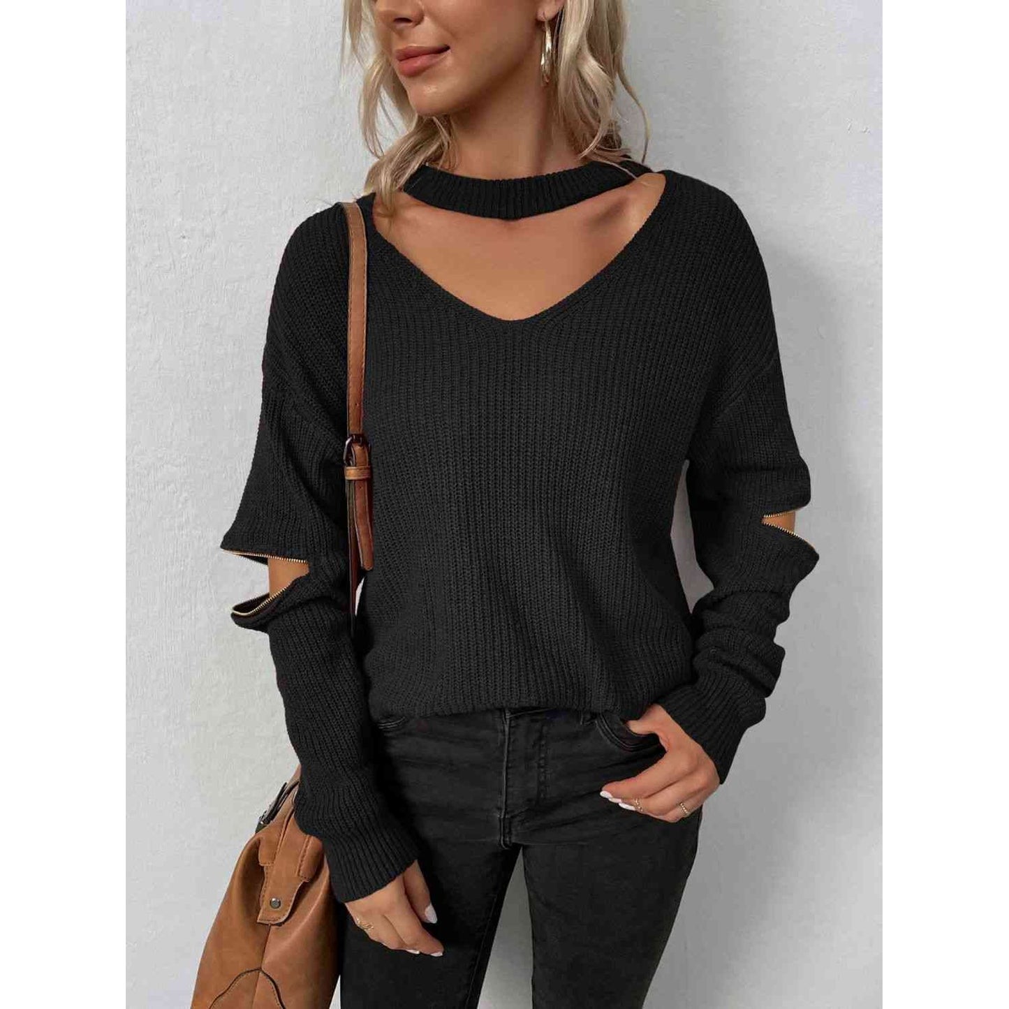 Cutout Zip Detail Sweater