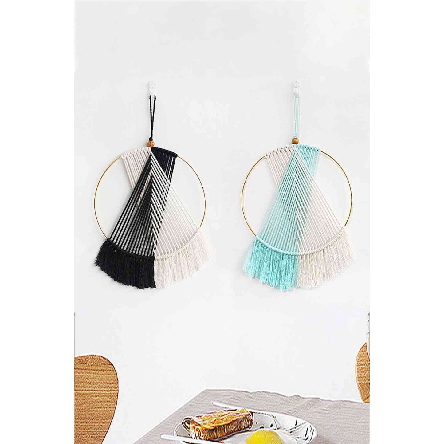 Contrast Fringe Round Macrame Wall Hanging