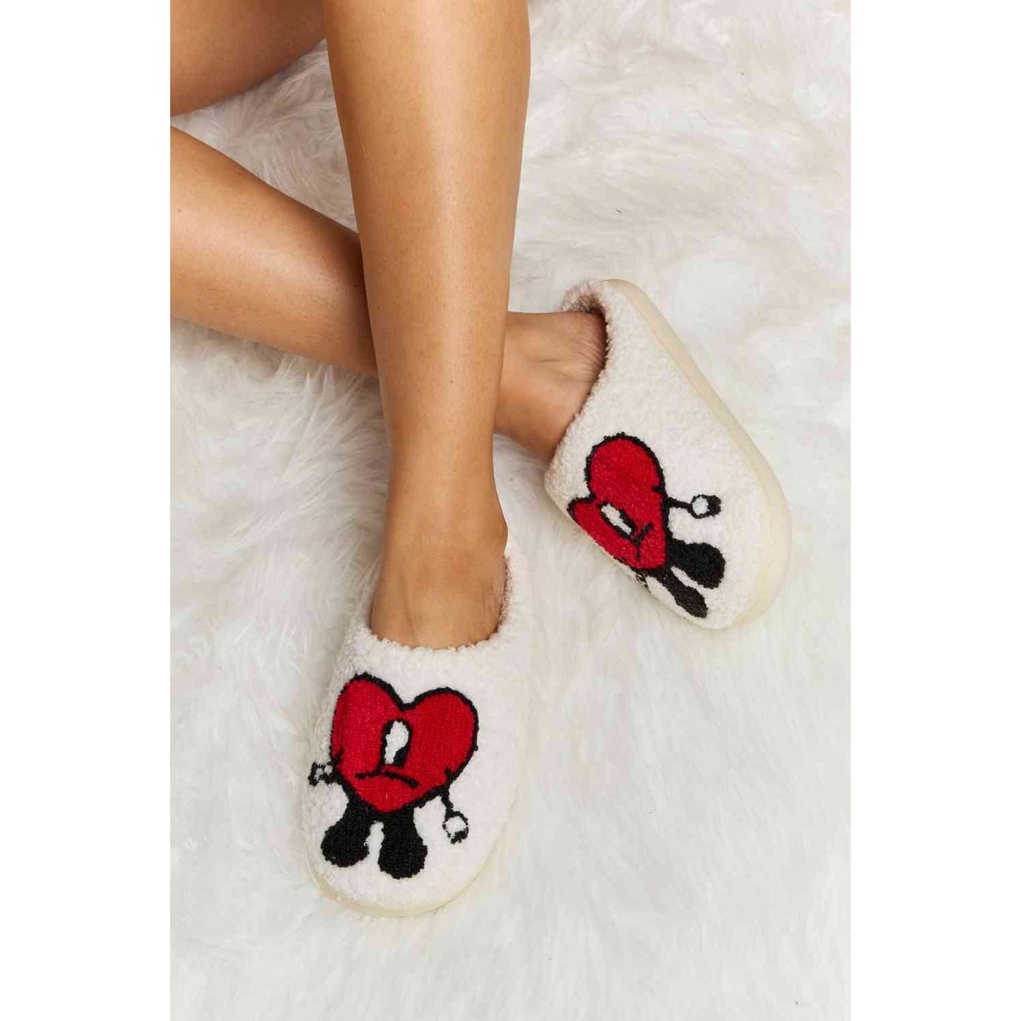 Sad Heart Print Plush Slippers