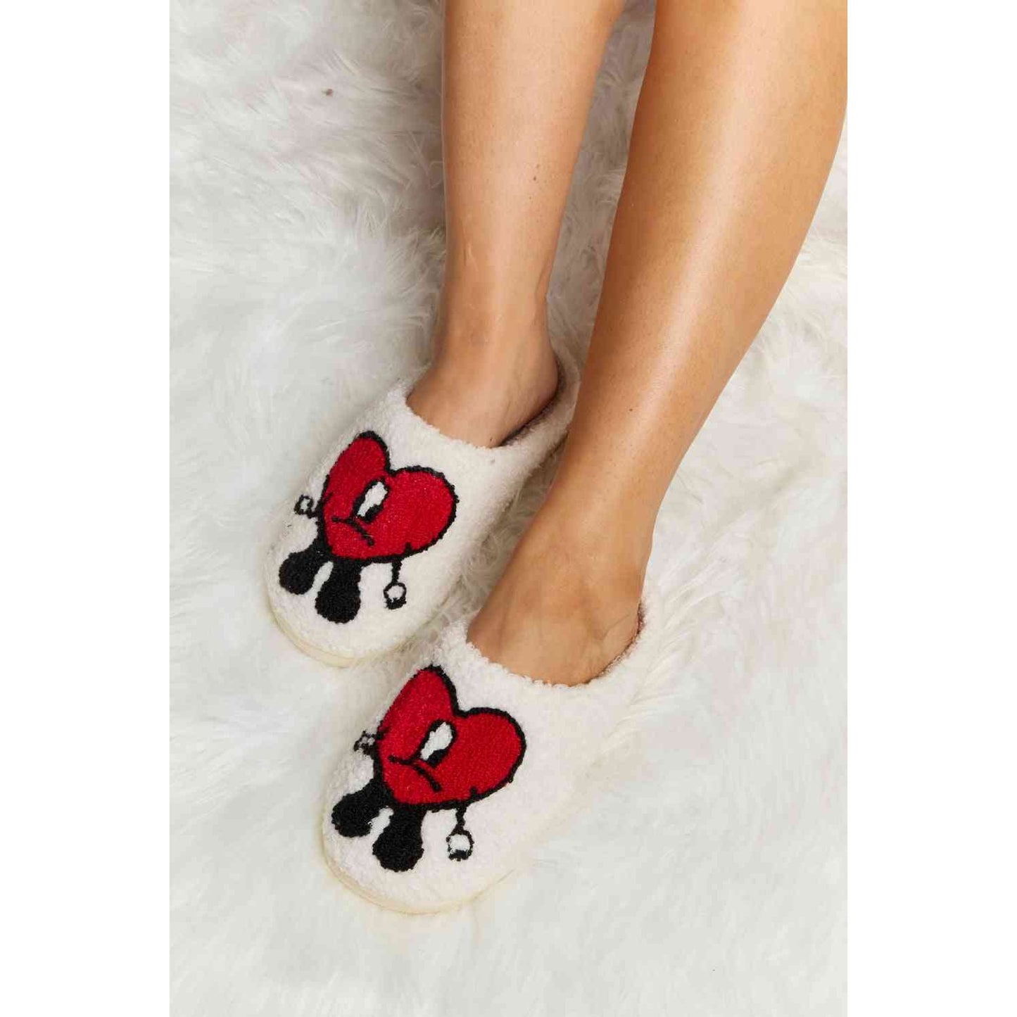 Sad Heart Print Plush Slippers