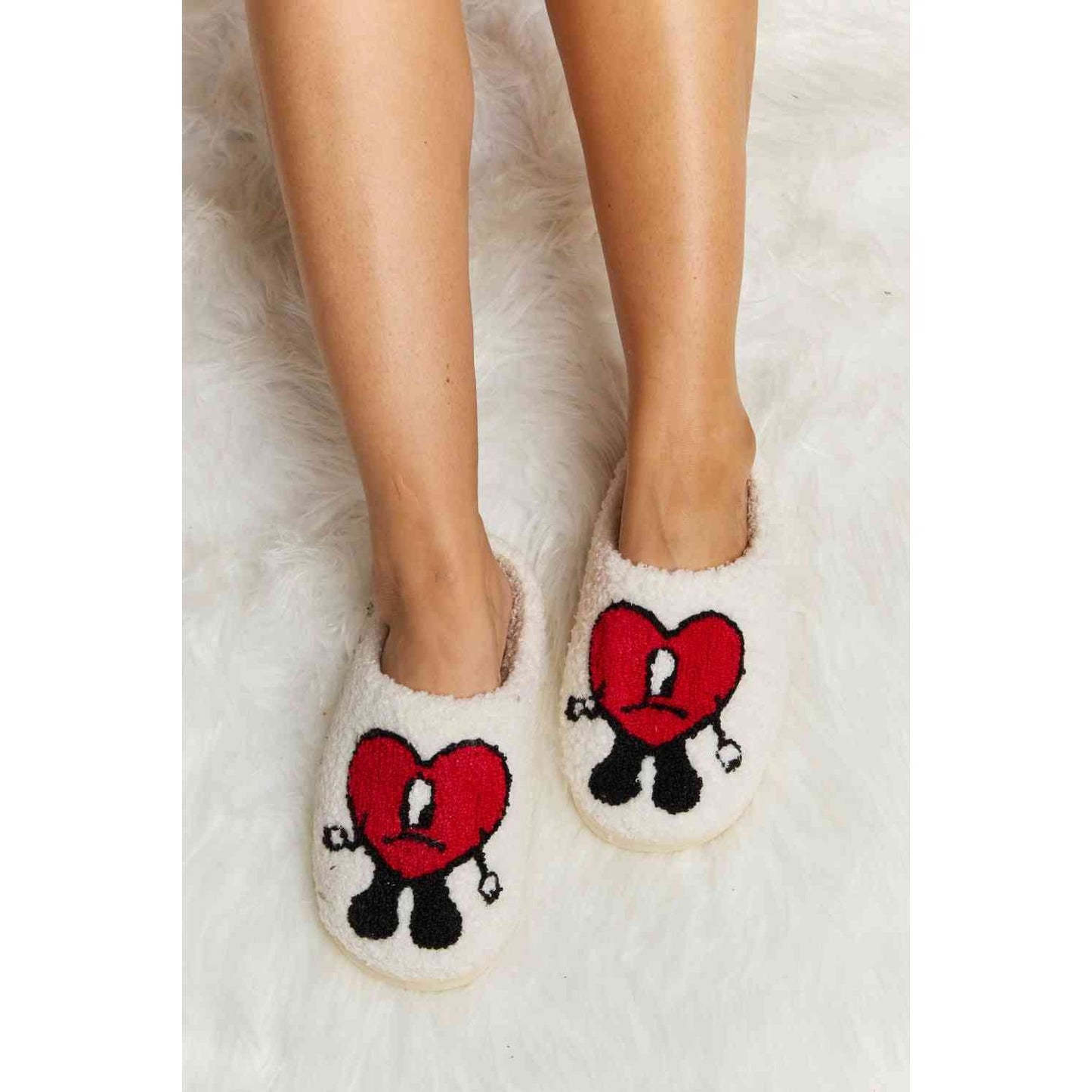 Sad Heart Print Plush Slippers