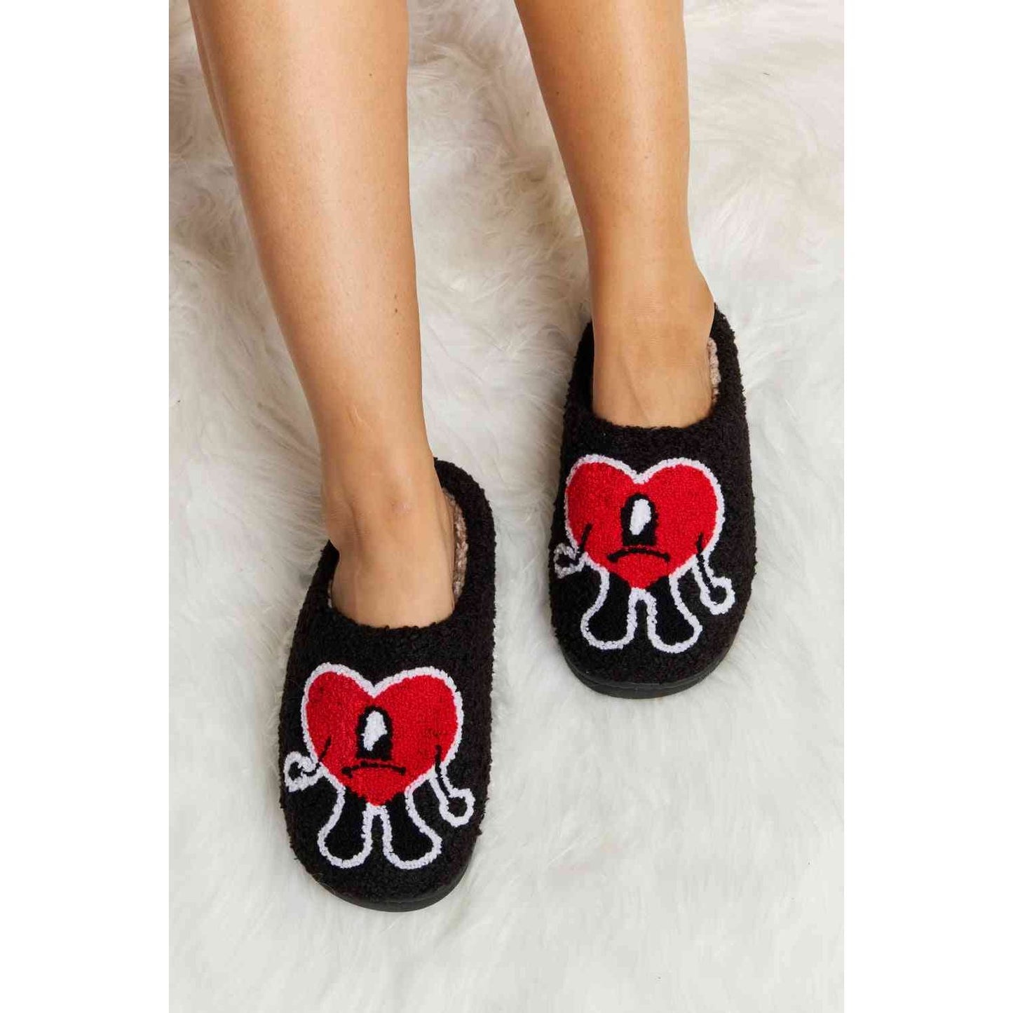 Sad Heart Print Plush Slippers