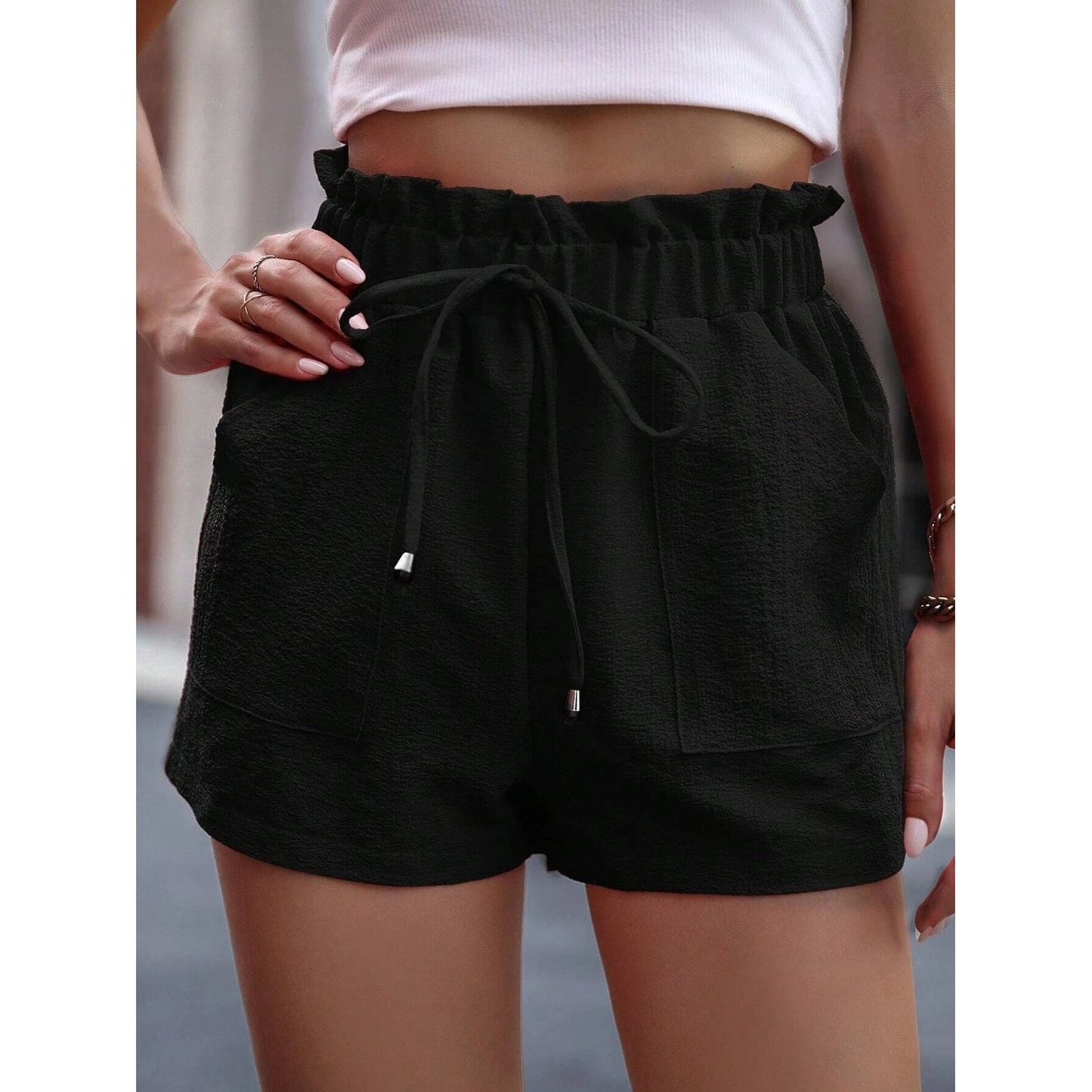 Tied High Waist Shorts with Pockets