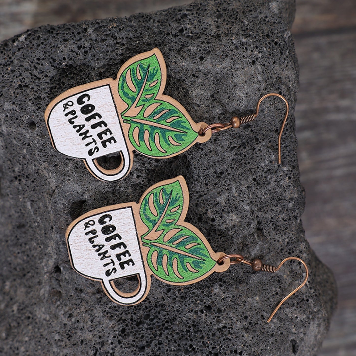 Coffee and Plants Wooden Earrings