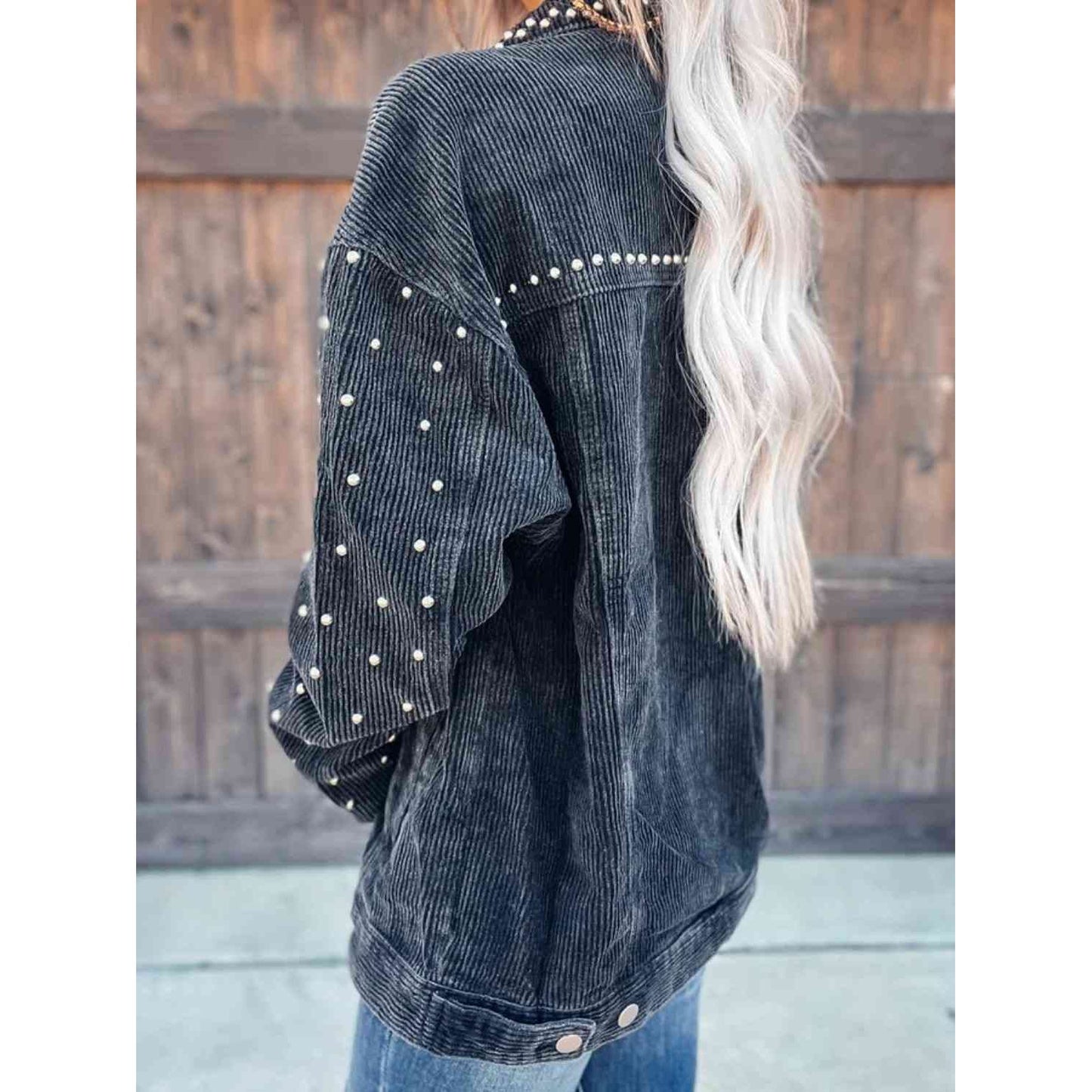 Studded Collared Neck Button Down Jacket