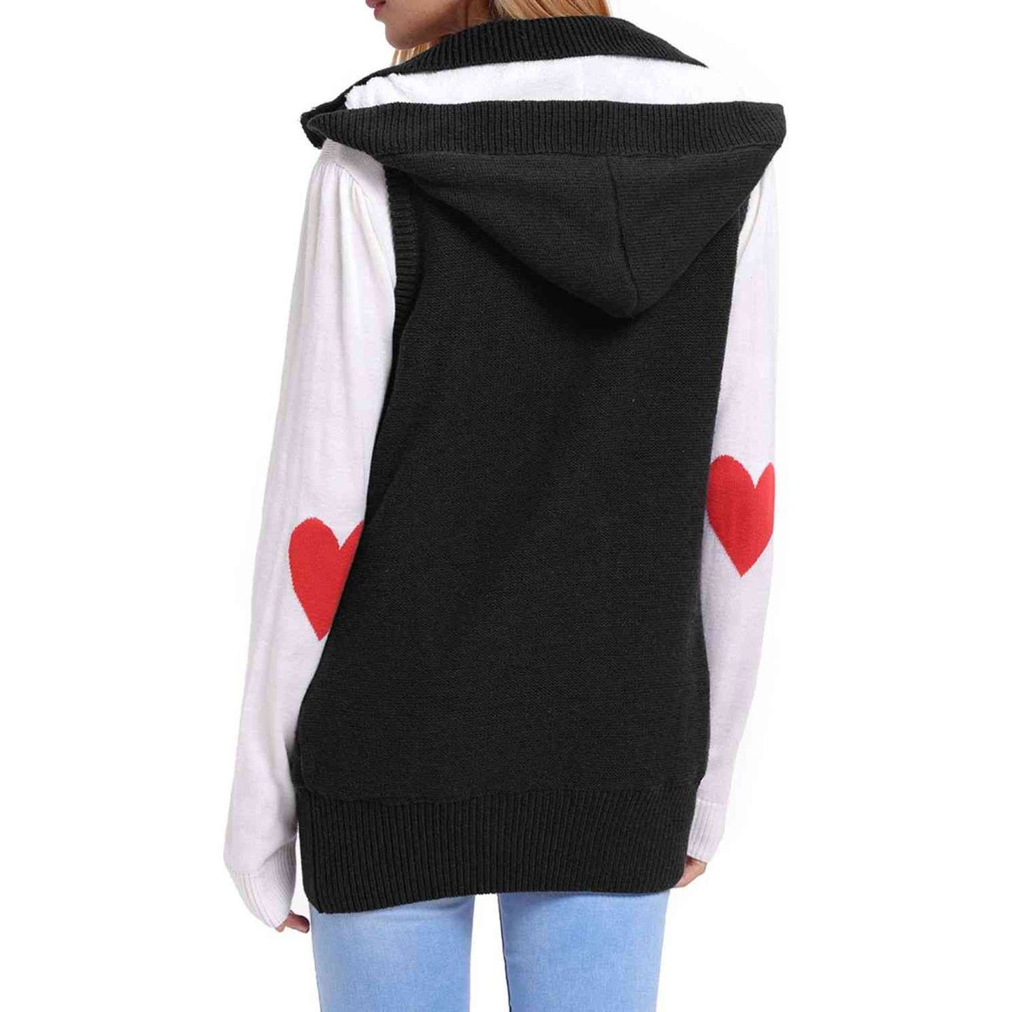 Button and Zip Closure Hooded Sweater Vest