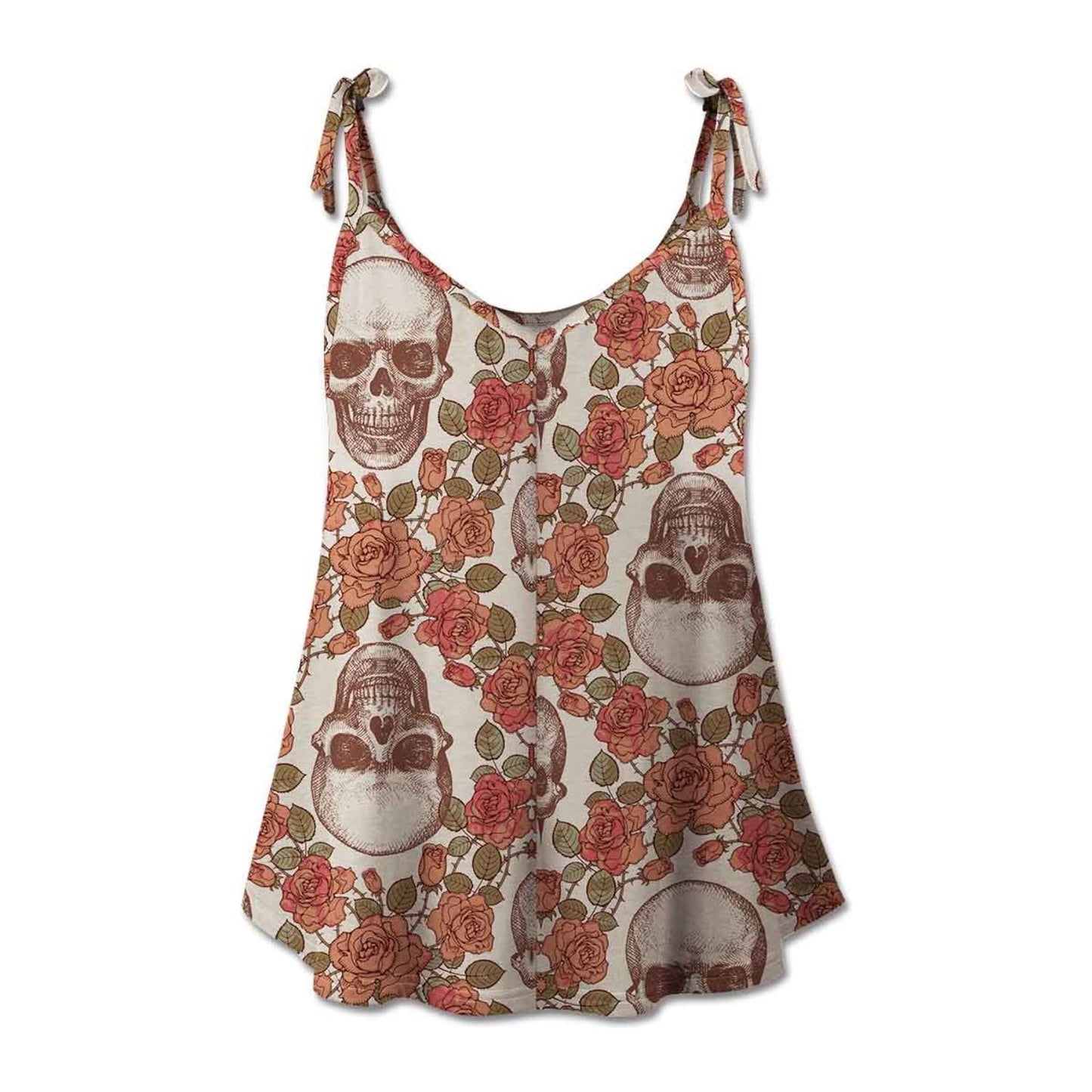 Skull Scoop Neck Tie Shoulder Cami