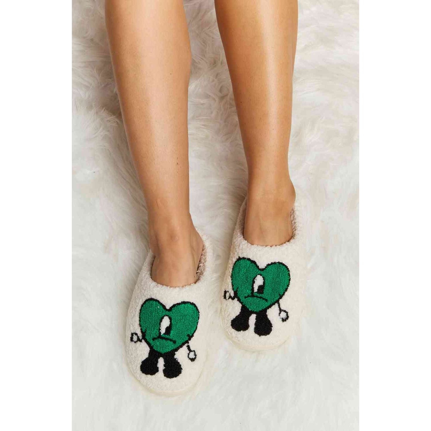 Sad Heart Print Plush Slippers