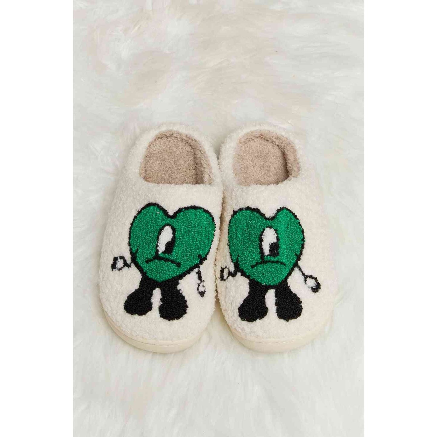 Sad Heart Print Plush Slippers