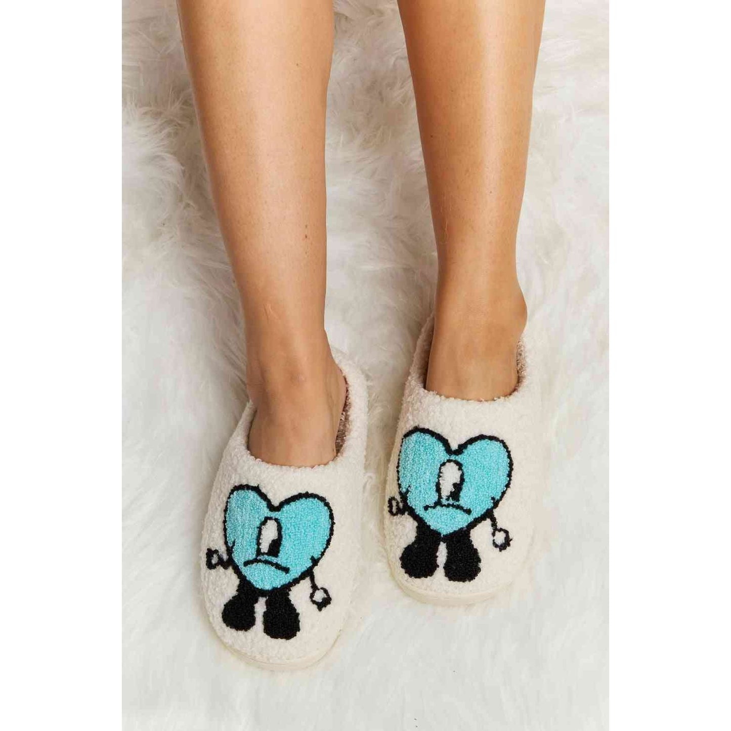 Sad Heart Print Plush Slippers