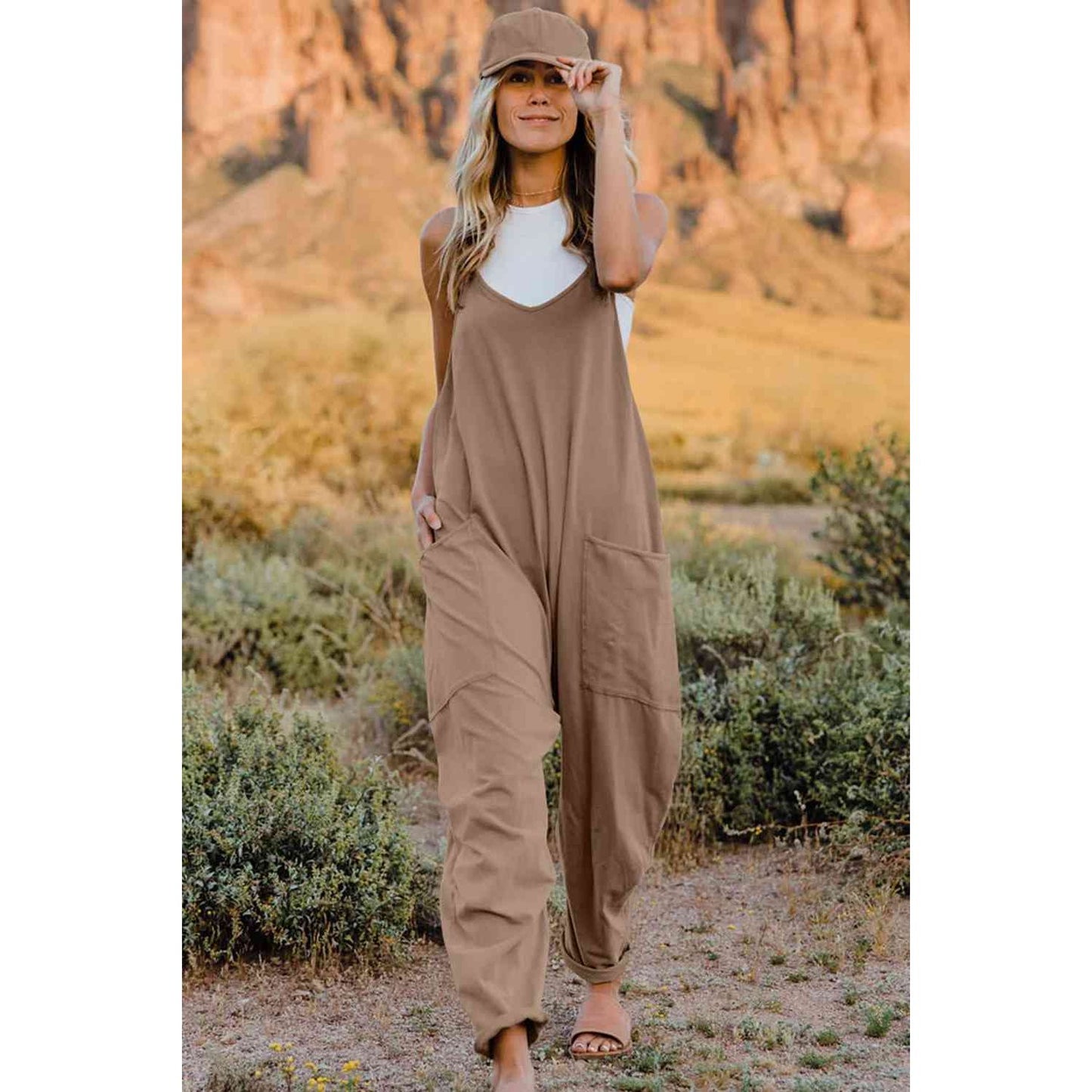 Double Take  V-Neck Sleeveless Jumpsuit with Pocket