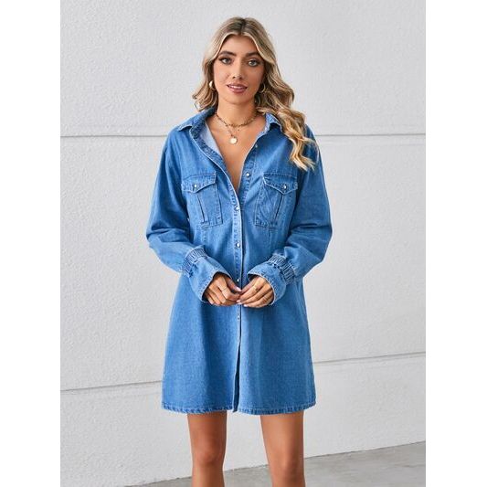 Pocketed Dropped Shoulder Mini Denim Dress