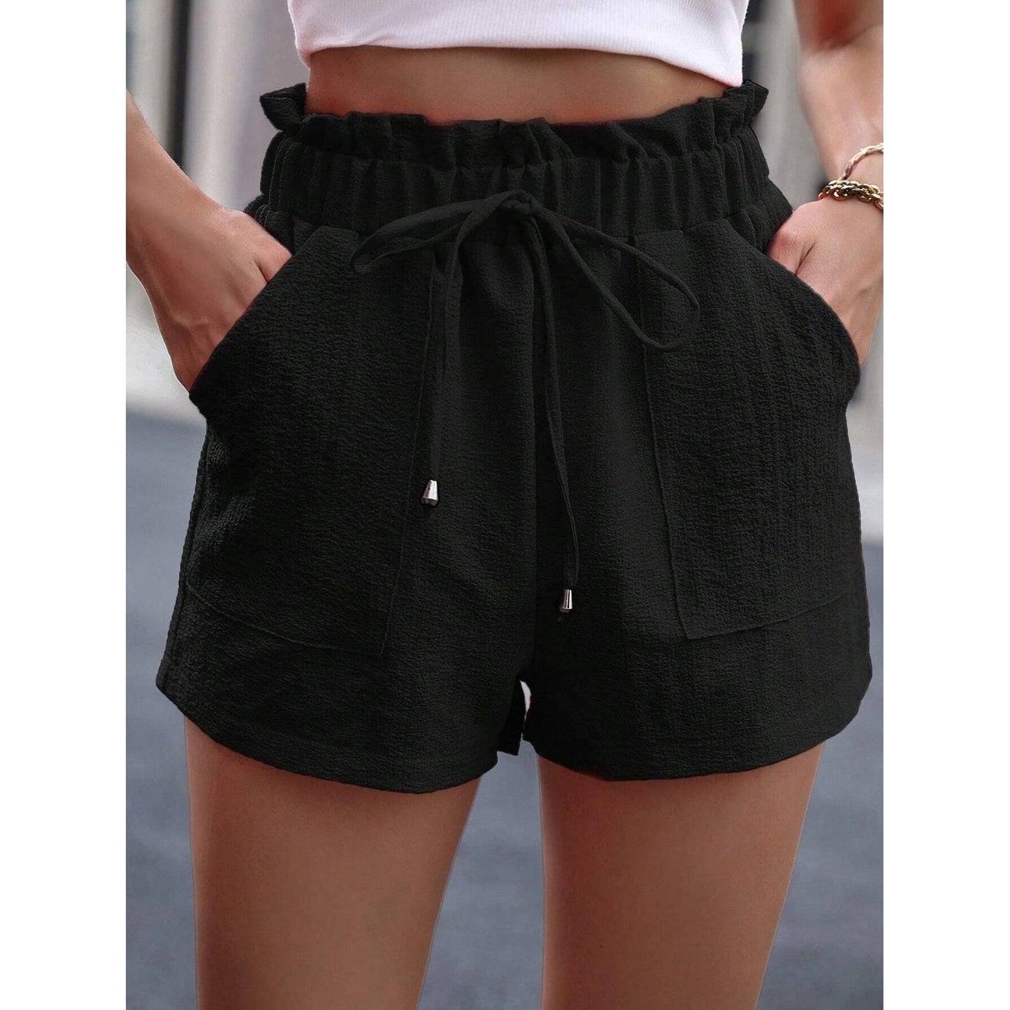 Tied High Waist Shorts with Pockets