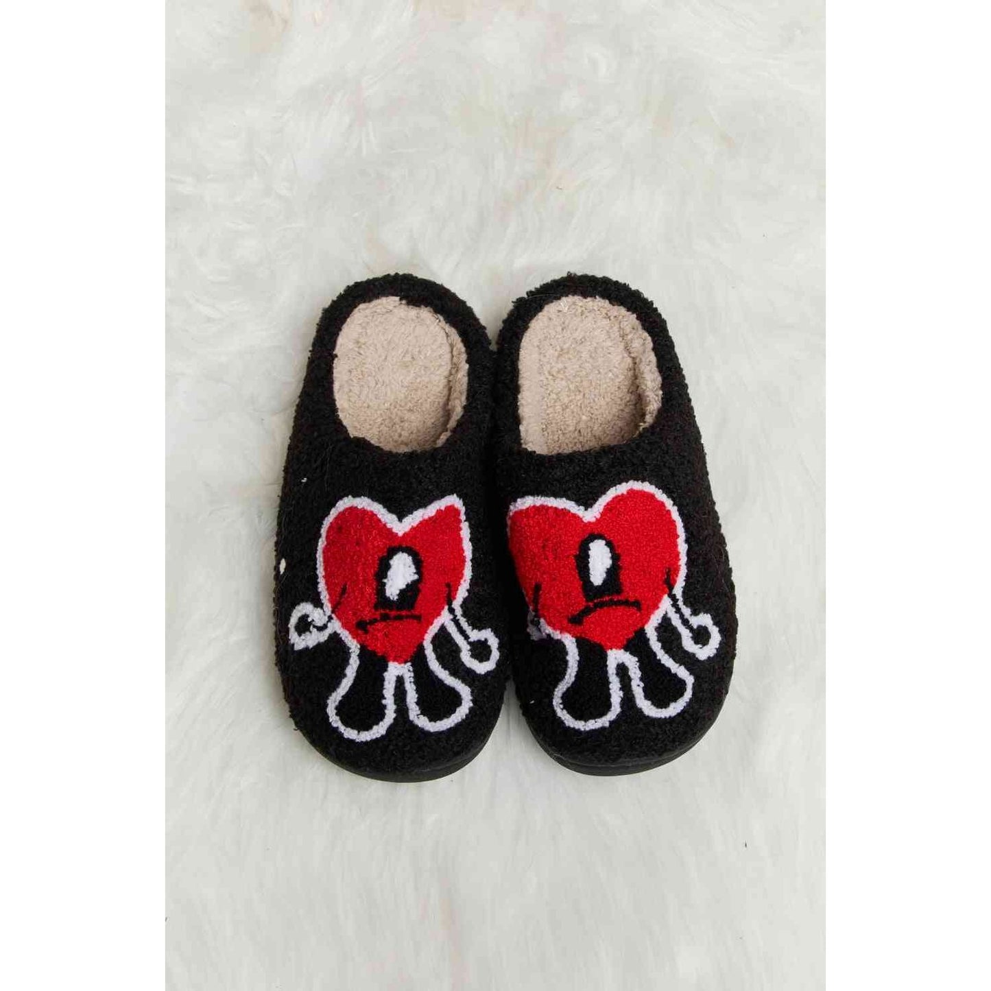 Sad Heart Print Plush Slippers