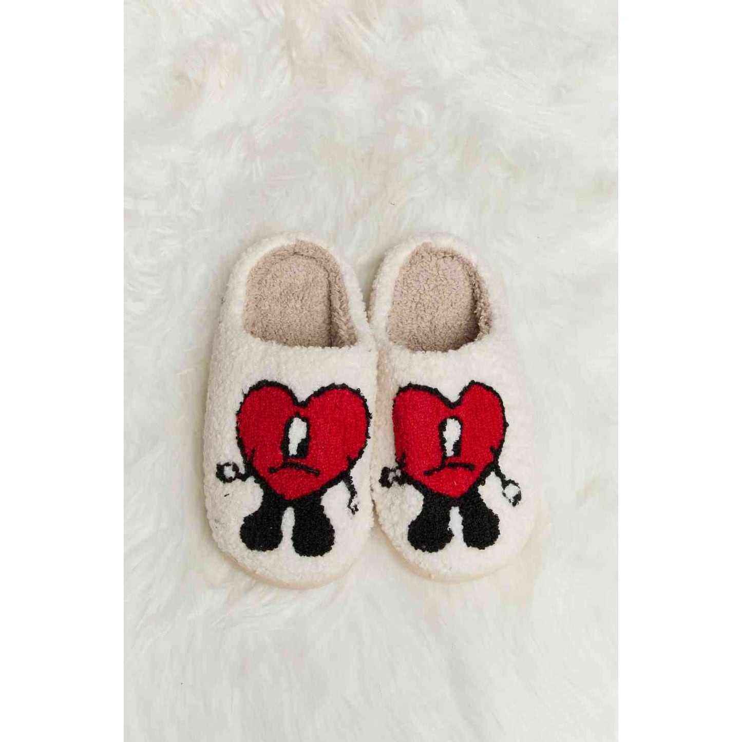 Sad Heart Print Plush Slippers