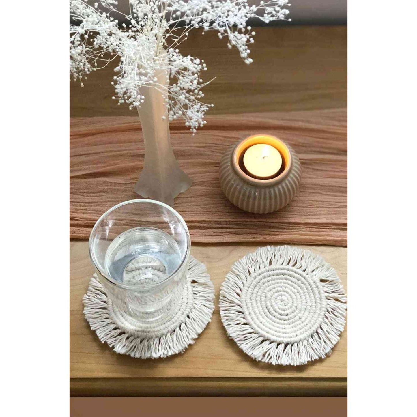 2-Piece Macrame Round Cup Mat